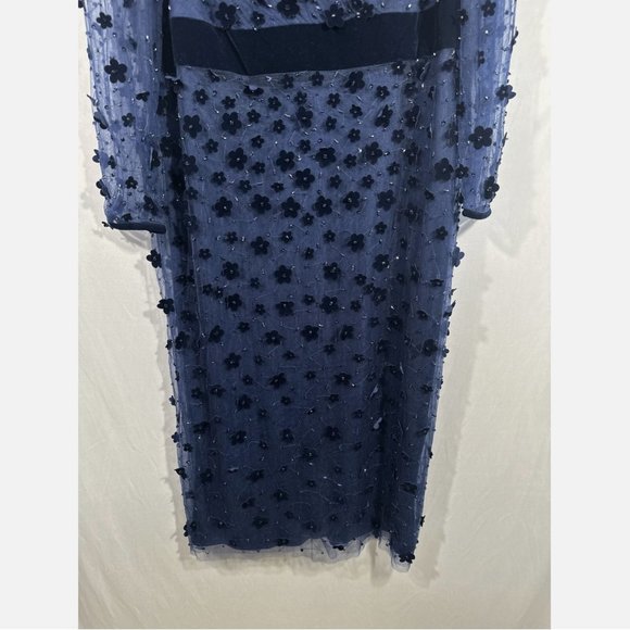 NEW $598 Mac Duggal [ 16 ] Embellished V Neck Illusion Column‎ Midi Dress Blue - Picture 10 of 14